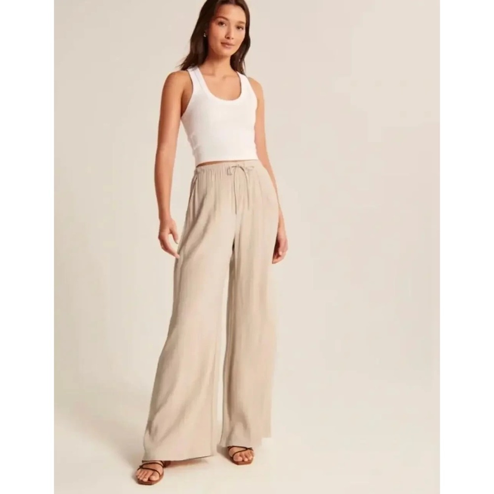 Banana Republic Straight Leg Mid‑Rise Linen Blend Pants Beige Size M NWT